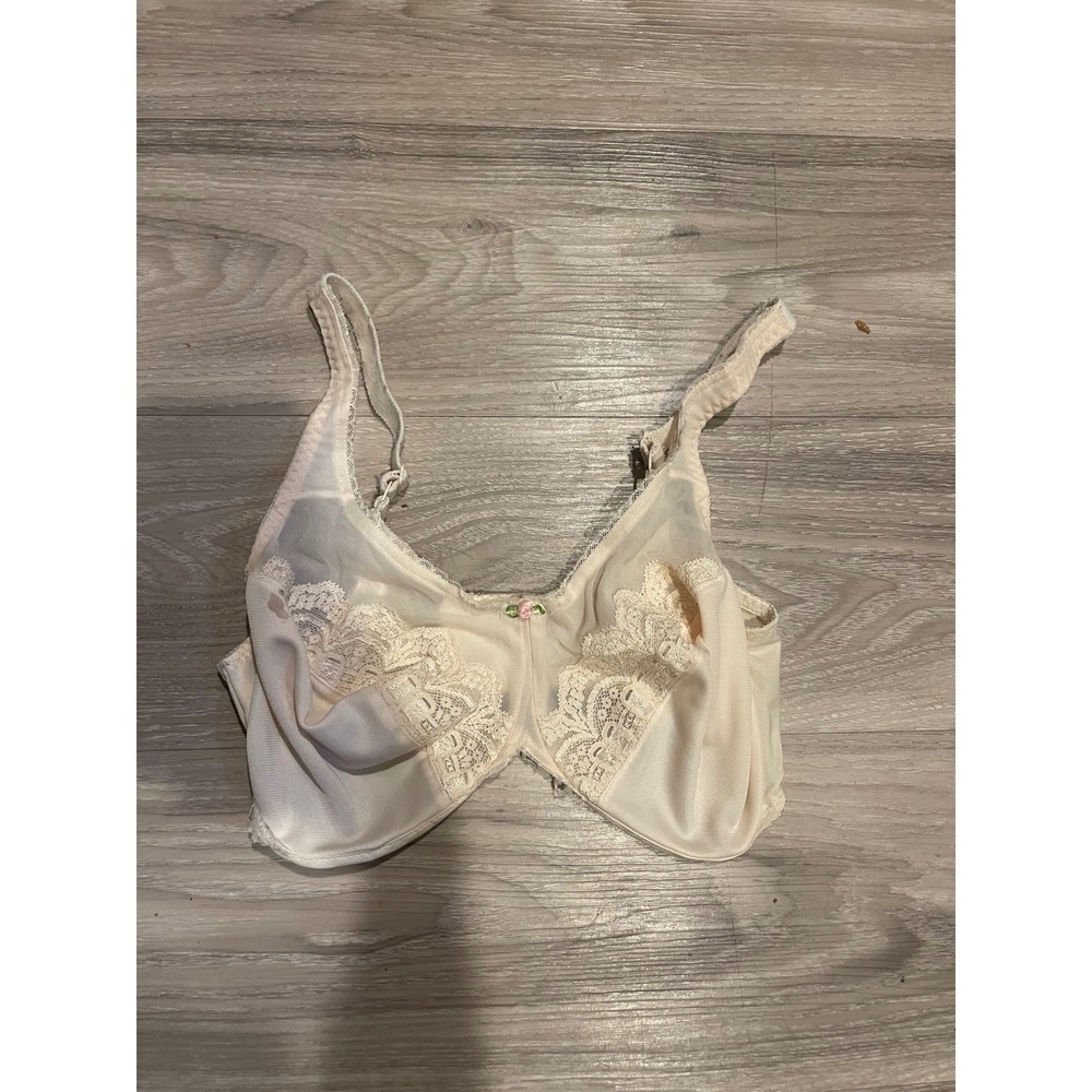 Vintage Olga Cream Rose Bra 80s 90s Lingerie Twee Romantic